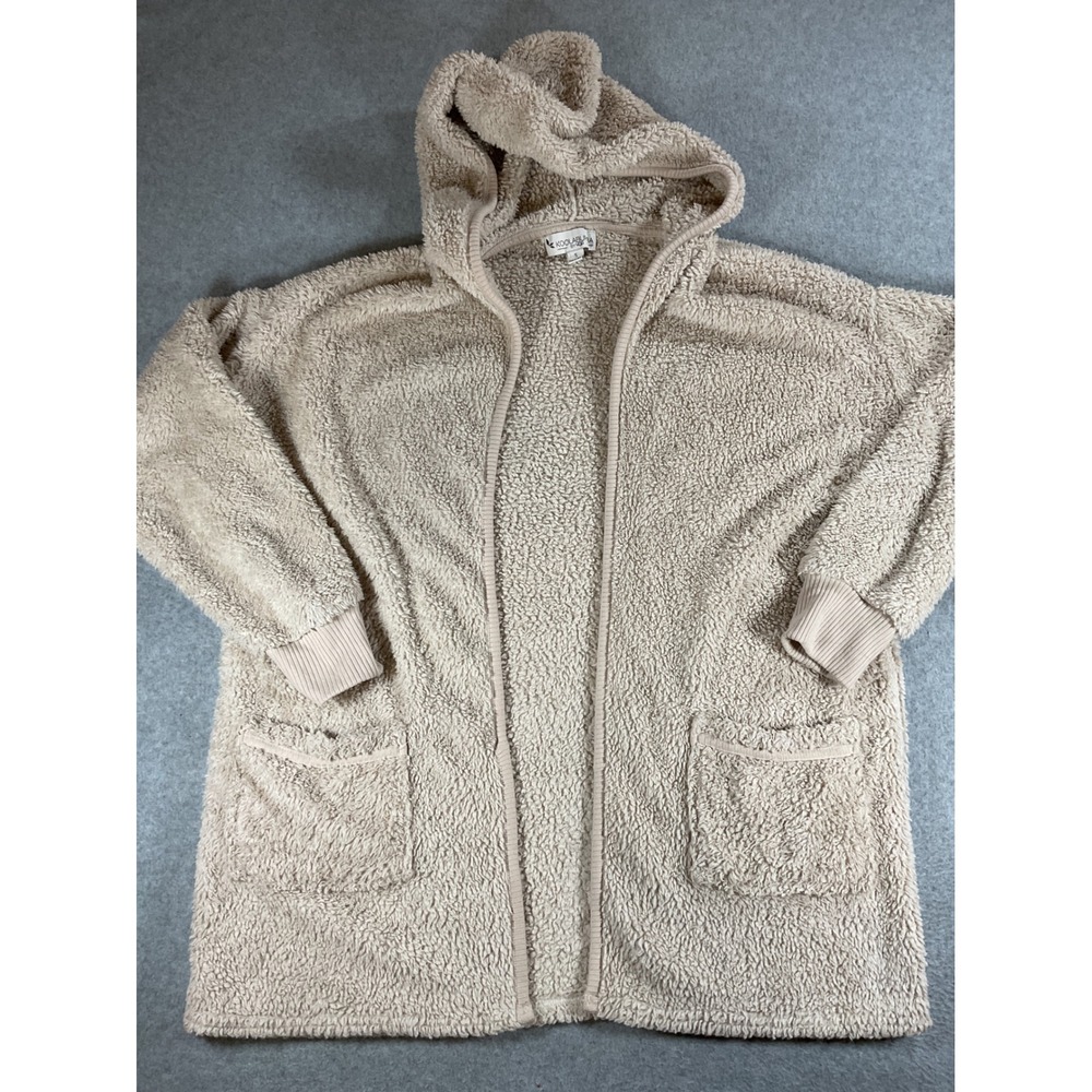 Koolaburra by UGG Womens‎ Sherpa Fleece Hooded Open Front Cardigan Tan Small j98